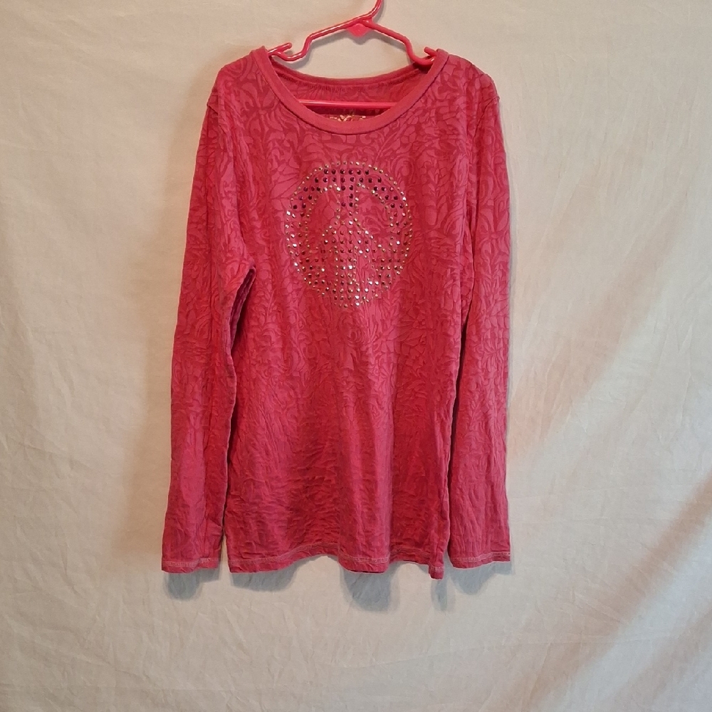 Place Pink Textured Bling Long Sleeve Tee